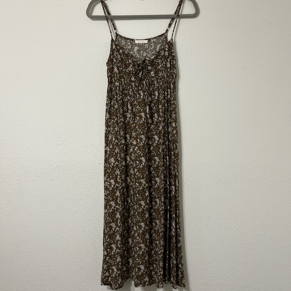 Blush BJ Brown Floral Maxi Dress – Boho Cottagecore Smocked Sundress (Size M)